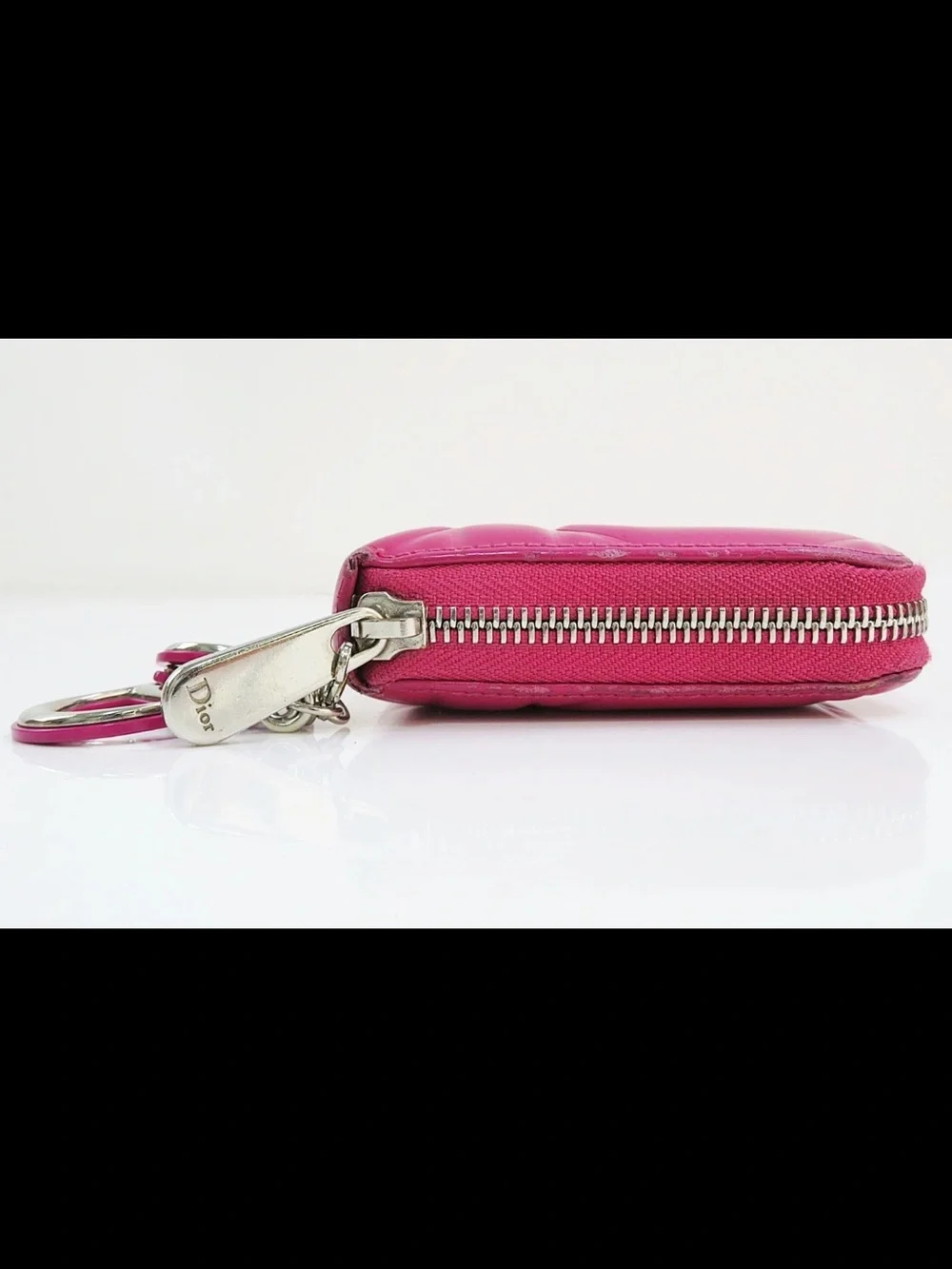 Dior Hot Pink Quilted Patent Leather Zip Wallet